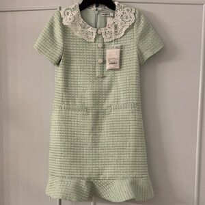 Self-Portrait Mint Boucle Collar Green Lace Kids Dress size 10-12